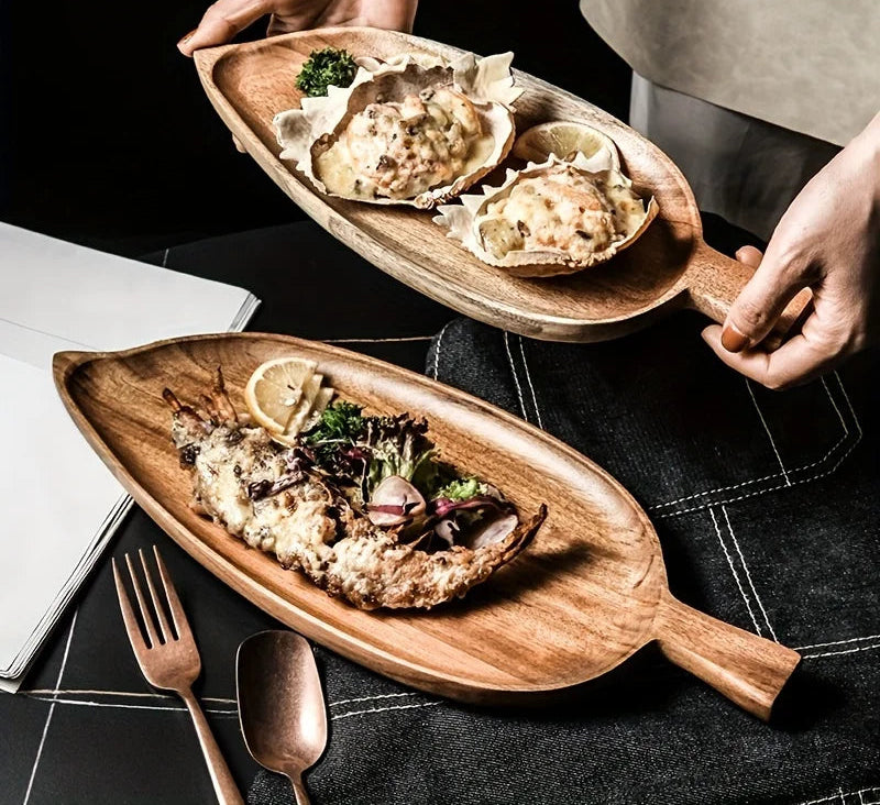 Bandeja estética alta em forma de folha de madeira bandeja de chá da tarde bandeja de sushi ocidental sobremesa bandeja de refeição de frutas bandeja de alimentos de madeira à prova dwaterproof água