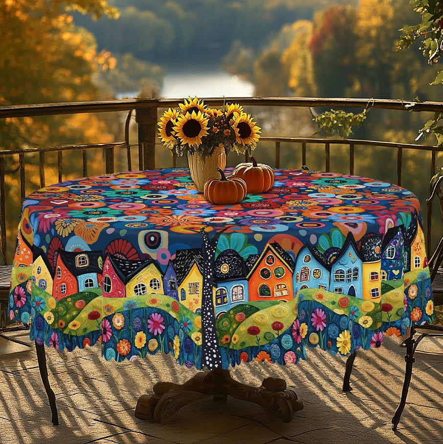 1 pedaço de toalha de mesa redonda e retangular floral boêmia, disponível em vários tamanhos, design de padrão de impressão de cenário rural de arte abstrata, primavera e verão, boêmia, toalhas de mesa para cozinha, uso interno e externo, melhor escolha de presente