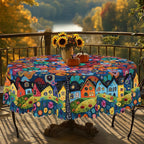 1 pedaço de toalha de mesa redonda e retangular floral boêmia, disponível em vários tamanhos, design de padrão de impressão de cenário rural de arte abstrata, primavera e verão, boêmia, toalhas de mesa para cozinha, uso interno e externo, melhor escolha de presente