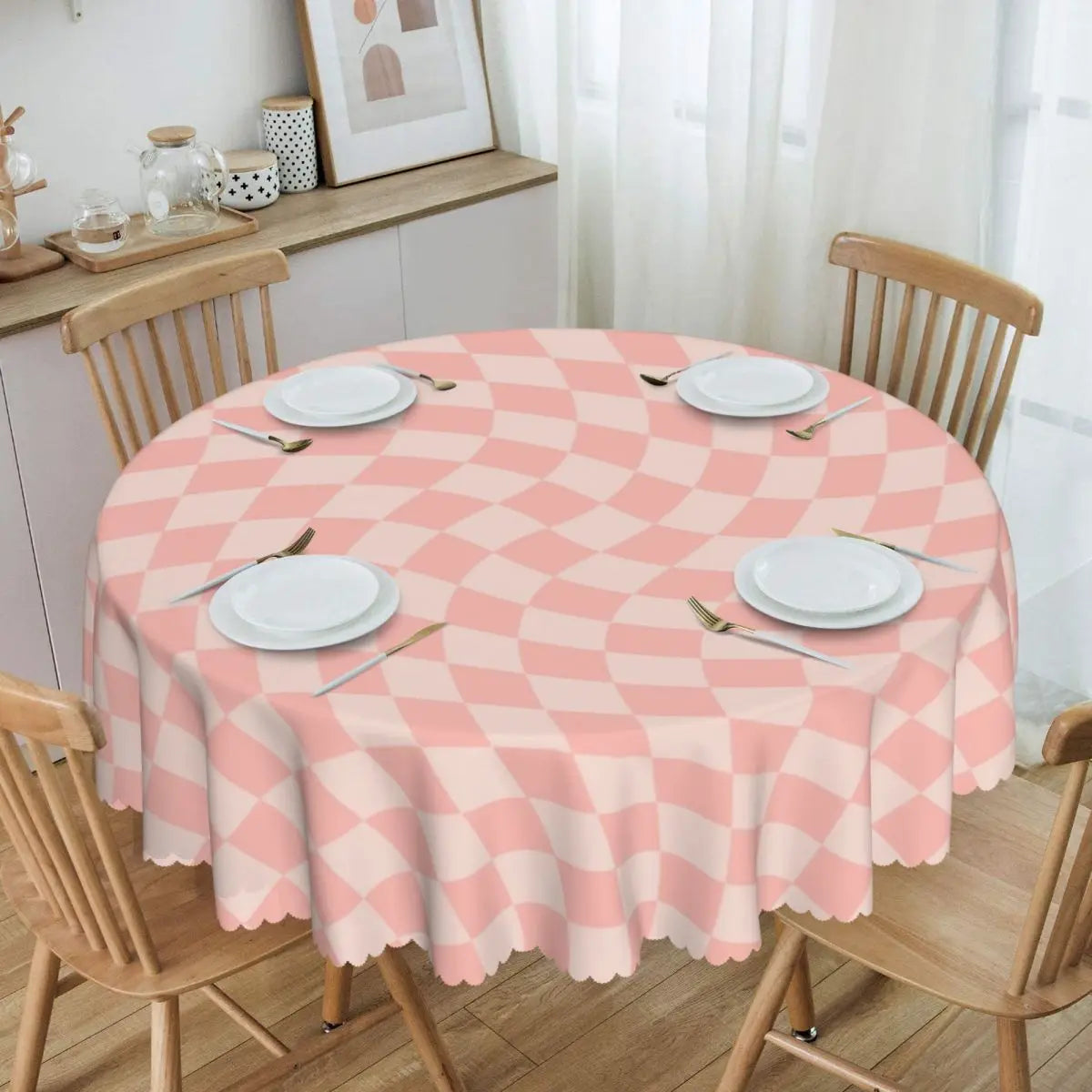 Toalha de Mesa Redonda Ilusão Óptica Preto e Branco 60"
