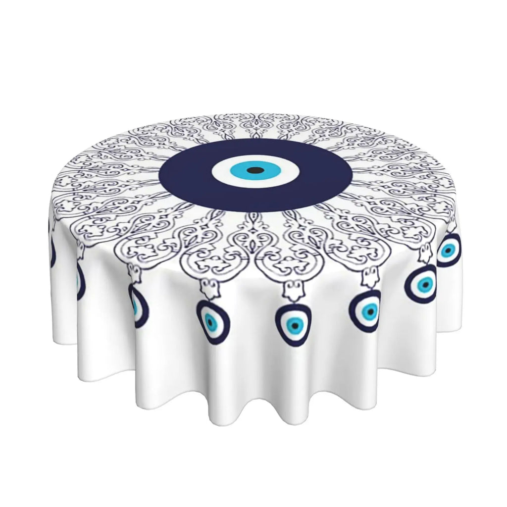 Toalha de mesa redonda de mau olhado, capa de mesa decorativa de tecido, toalha de mesa de 60 polegadas para mesa