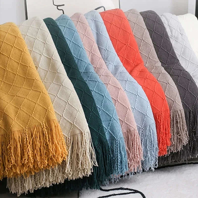 Nordic malha tv cobertores cama final decoração navio da gota xale sofá cobertor com borlas cachecol sofá emulação velo lance cobertor
