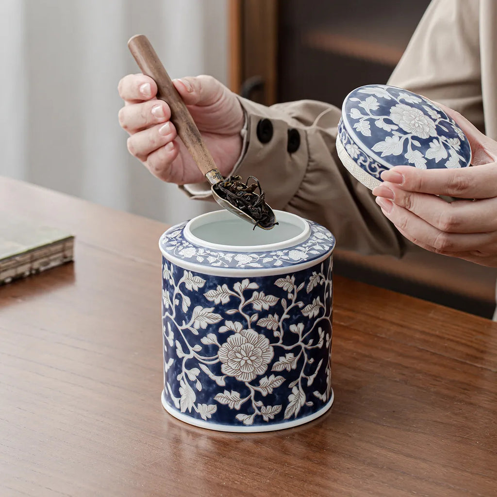 Bule de chá de lótus estilo chinês, armazenamento de cerâmica de alta qualidade, pote vazio selado, tanque de armazenamento de chá universal, sensação avançada