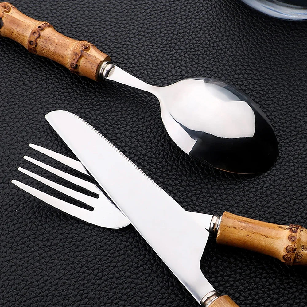 Conjunto de Talheres de Bambu com 24pcs