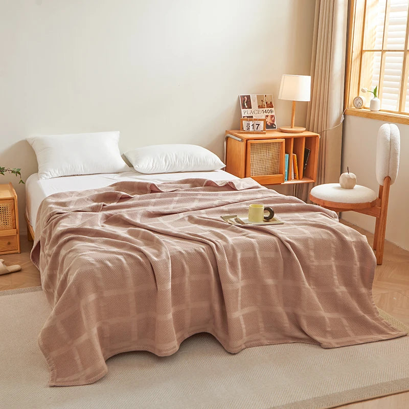 Cobertor de algodão puro, grade de favo de mel, colcha de verão sólida, cobertores de cochilo respiráveis, lençol azul para crianças adultas e bebês 150*200cm