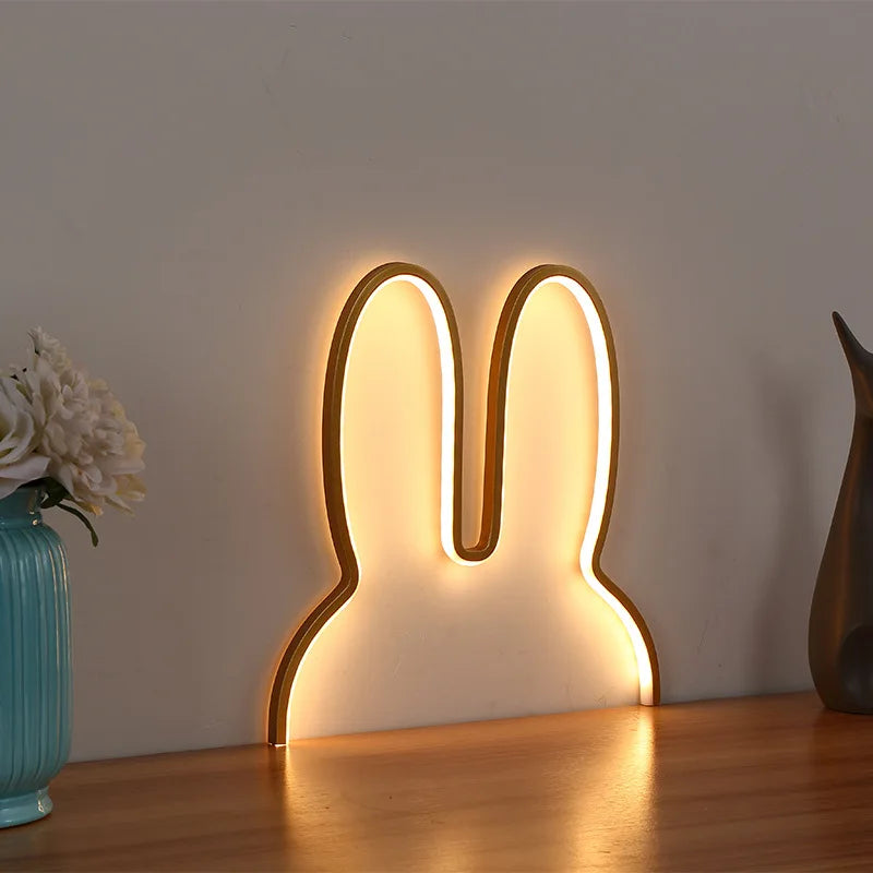 Menina adorável nordic lâmpada do quarto das crianças criativo led coelho lâmpada usb de três cores mutável lâmpada de cabeceira decoração da parede luz da noite
