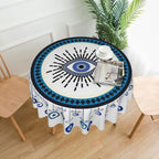 Toalha de mesa redonda de mau olhado, capa de mesa decorativa de tecido, toalha de mesa de 60 polegadas para mesa