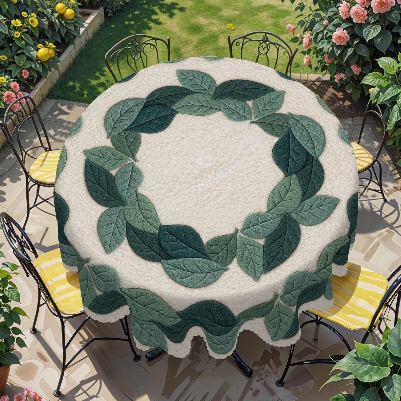 Toalha de mesa com tema de folhas verdes, padrão de impressão de folhas 3D, estilo simples, bordas em relevo, à prova d'água, resistente ao desbotamento, adequada para mesas de jantar retangulares e redondas, decoração de mesa de jantar P-95