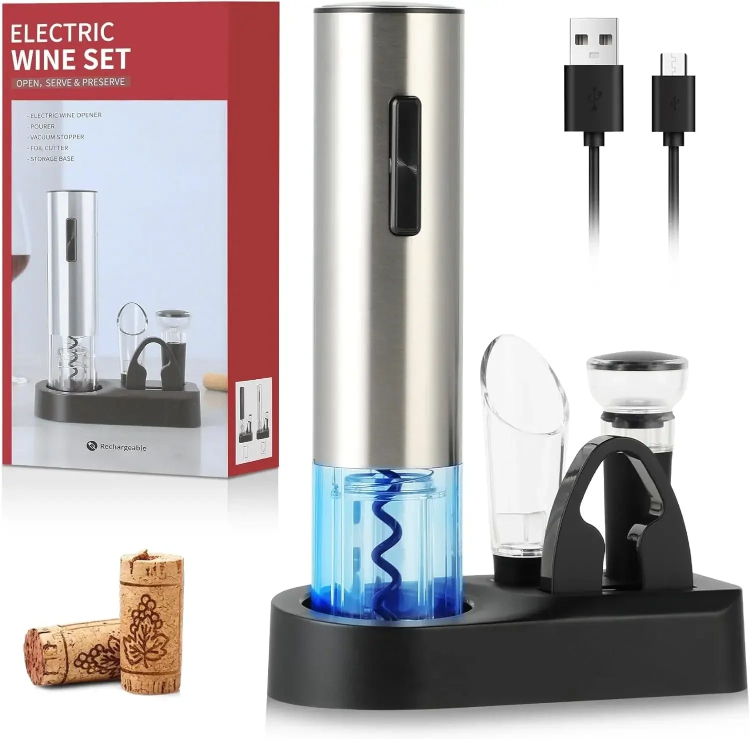 Kit com Abridor Elétrico de Vinho