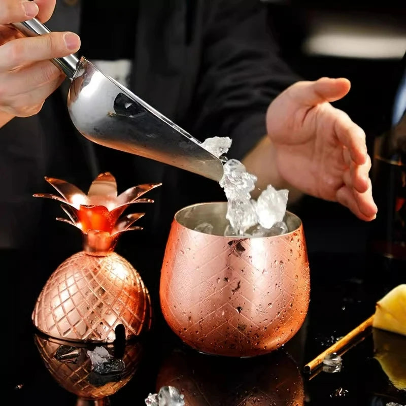 Copo de abacaxi de aço inoxidável, caneca mule de moscou, canecas de metal criativas, copos de vidro de coquetel com canudo e tampa, canecas de coquetel, ferramenta de bar