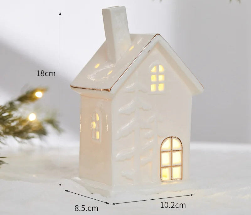 Ornamentos criativos de cerâmica pequenas casas decorações de natal brilhantes casas de neve mobiliário doméstico ins ornamentos decoração