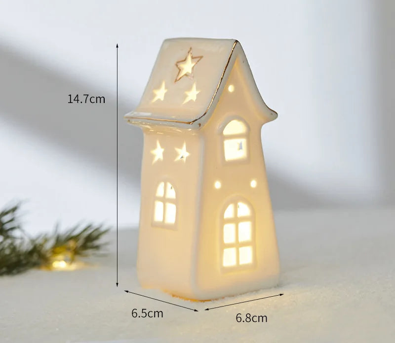 Ornamentos criativos de cerâmica pequenas casas decorações de natal brilhantes casas de neve mobiliário doméstico ins ornamentos decoração