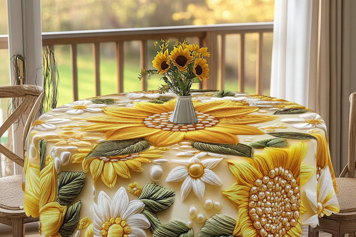 1 Toalha de mesa criativa com estampa de flor estéreo 3D, flores amarelas brilhantes, design de padrão de pérola, piquenique estilo de acampamento de primavera e verão, temporada de casamento, dia das mães, aniversário, decoração de festa de aniversário de jardim, acessórios de cozinha, terraço de restaurante, presente perfeito para amigos, vários tamanhos