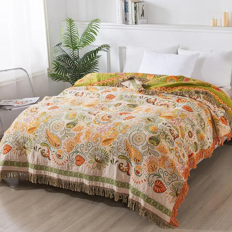 Colcha de algodão puro verão 4 camadas gaze borla toalha colcha ab lado multifuncional cobertor decorar sofá cama capa
