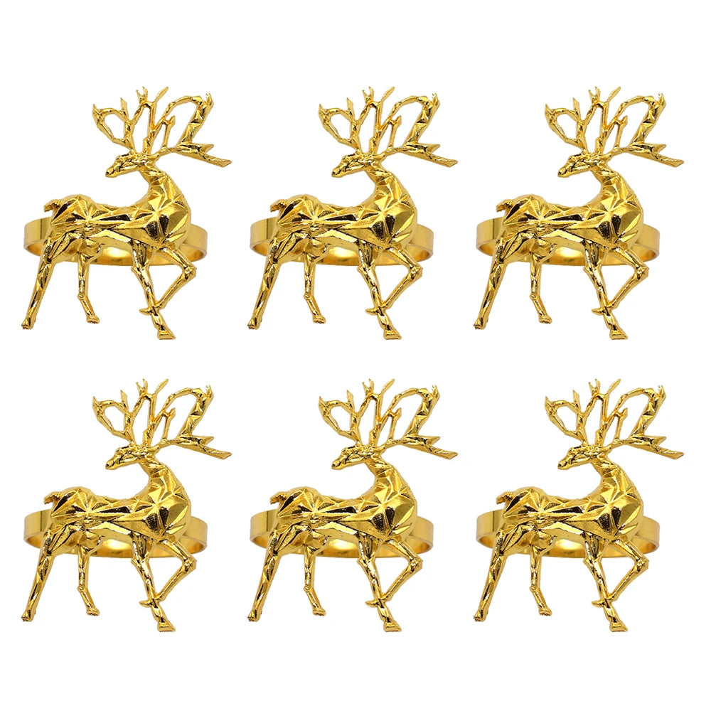 6 pçs anéis de guardanapo de natal árvore de natal floco de neve veados quebra-nozes guardanapo titular fivela de guardanapo de ouro para festa de natal decoração de mesa