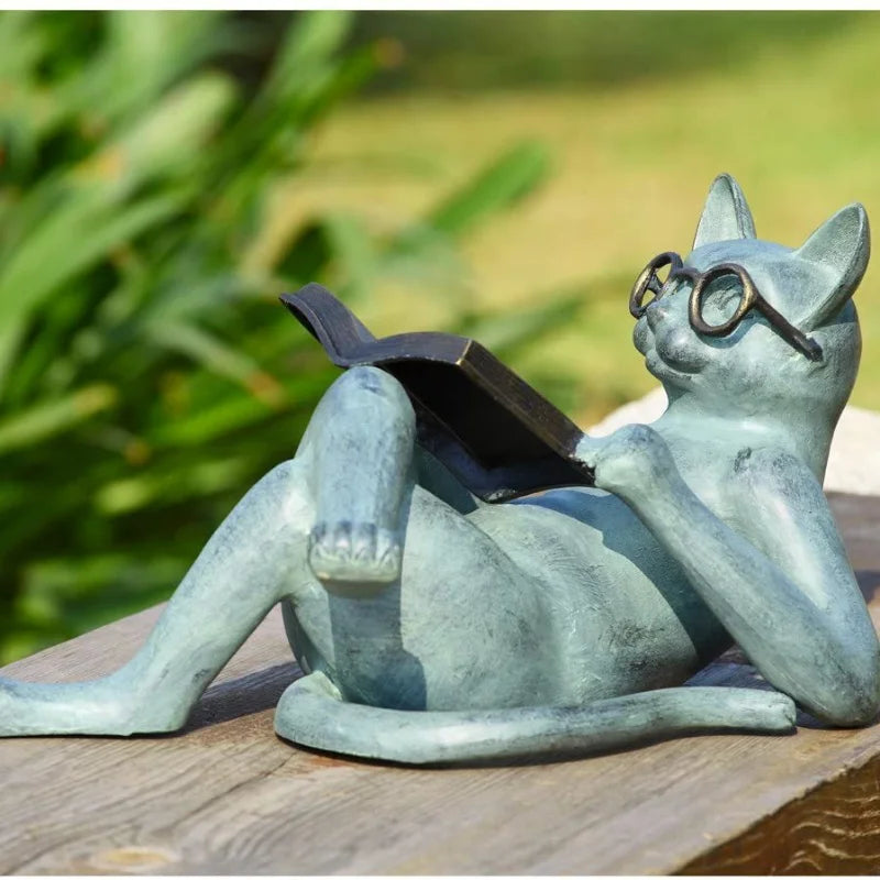 Ler literatura gato artesanato decoração criativa ler gato casa mesa decoração estátua escritório decoração para casa presente acessórios do carro