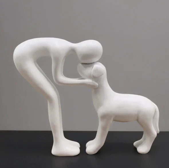 1pc resina bonito filhote de cachorro e proprietário artesanato estatueta ornamento de mesa estátua modelo interior decoração de escritório em casa escultura de animal de estimação para presente