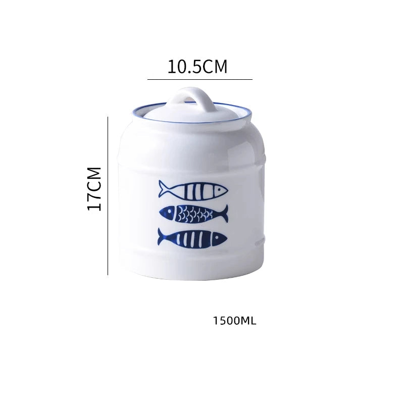 Jarro selado cerâmico com tampa, jarra do armazenamento da mercearia, grande capacidade, transportador portátil do chá, armazenamento do petisco da umidade-prova, uso home