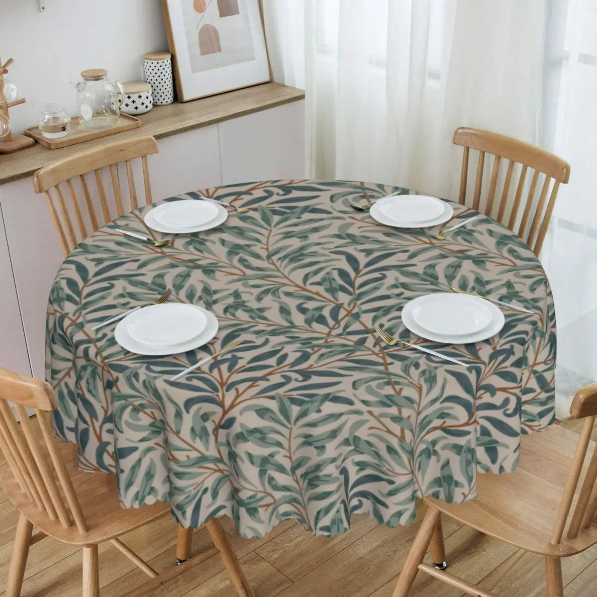 Redonda Pavões E Raposa Por William Morris Toalha De Mesa À Prova De Óleo À Prova D' Água Cobre Animais Da Floresta Têxtil Padrão Toalha De Mesa