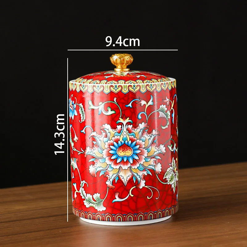 Pote de Armazenamento Decorado em Cerâmica