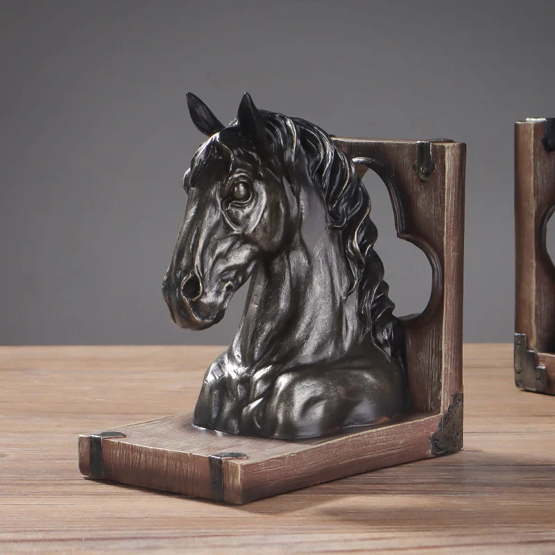 Europeu retro cabeça de cavalo bookstopper (1 pçs) ornamento animal resina adequado para sala estar estudo escritório prateleira decoração