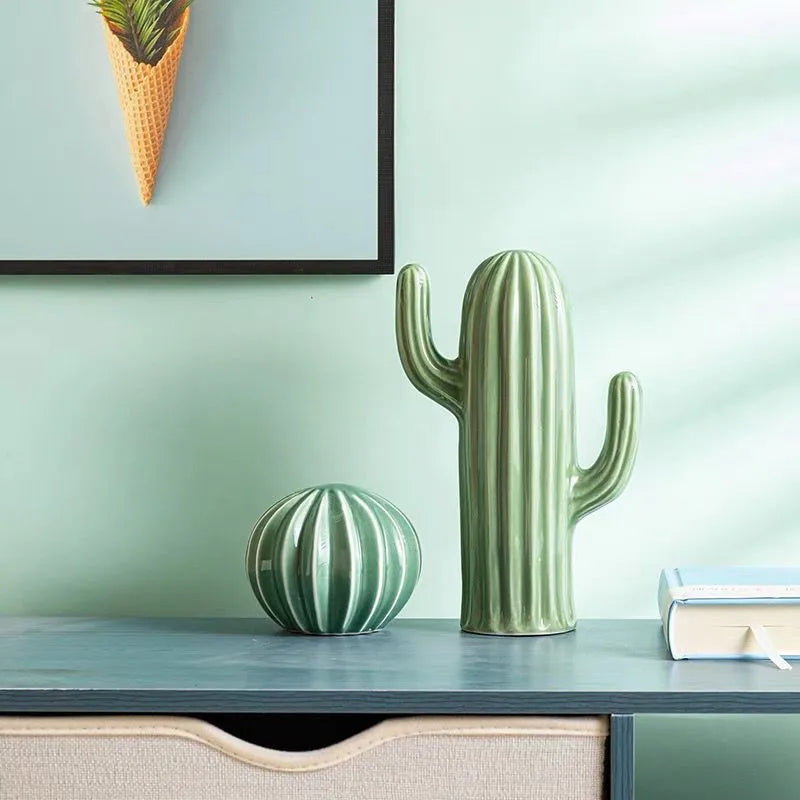 Nordic cerâmica artesanato simulação cactus ornamentos arte decorativa mobiliário doméstico fotografia adereços decoração do quarto verde