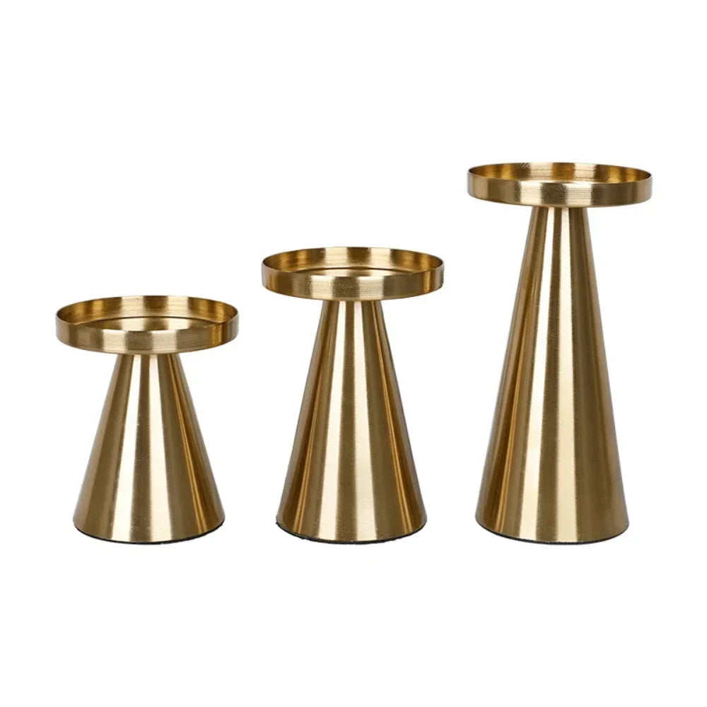 Castiçal dourado 3-1 conjunto, castiçal, pilar, recipiente de vela, suporte de metal cônico, decoração de casamento, luxo, presentes de dia dos namorados
