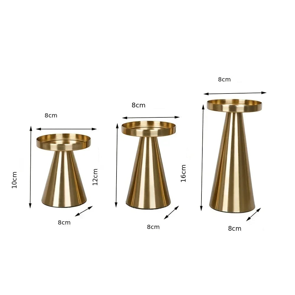 Castiçal dourado 3-1 conjunto, castiçal, pilar, recipiente de vela, suporte de metal cônico, decoração de casamento, luxo, presentes de dia dos namorados