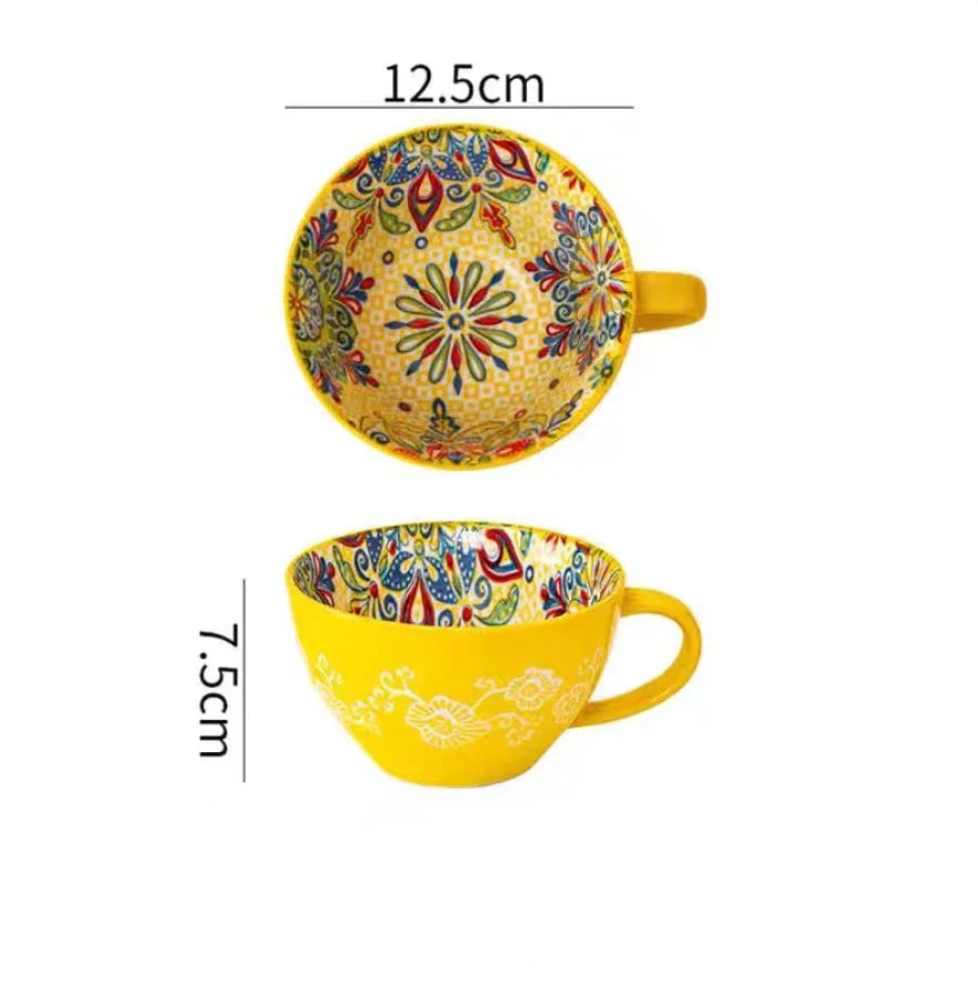 Caneca de chá boêmia da manhã, caneca de café de cerâmica de 13,5 onças para colegas de família, professores, esposas, maridos, irmãs, irmãos engraçados