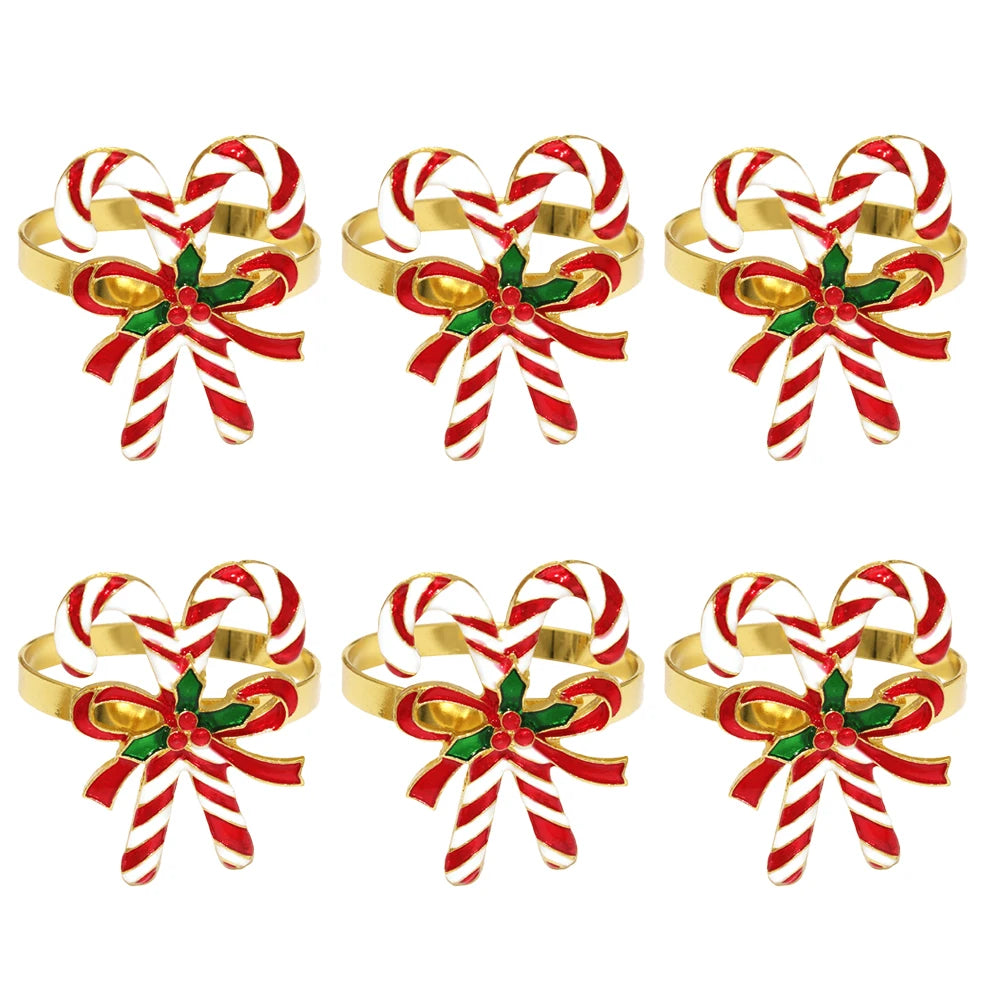 6 pçs anéis de guardanapo de natal árvore de natal floco de neve veados quebra-nozes guardanapo titular fivela de guardanapo de ouro para festa de natal decoração de mesa