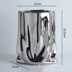 Prata ruffled flor vaso de cerâmica porcelana arranjo flor decoração saco forma terrário vasos decoração para casa