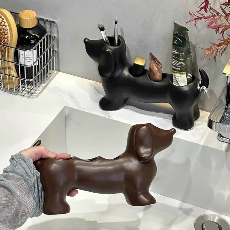 Dachshund cerâmica suporte de escova de dentes elétrica rack armazenamento pia do banheiro lavatório pasta de dentes base decoração do banheiro