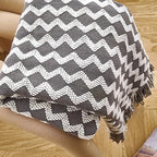 Cobertor de malha acrílica onda cinza, leve e macio, cobertor decorativo com borlas para viagens, sofá, cama
