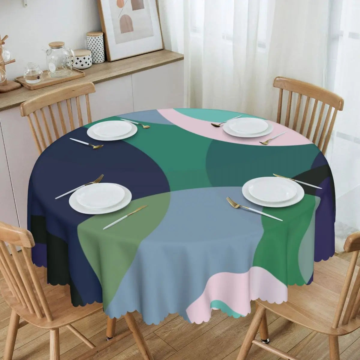 Orange Wave Gradient Retro Pattern Round Tablecloths 60 Inch Abstract Geometric Table Covers for Kitchen Table Cloth