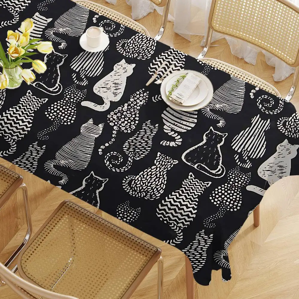 Textura gato pano de mesa retangular mancha toalha de mesa oleada mantel mesa impermeável decoração