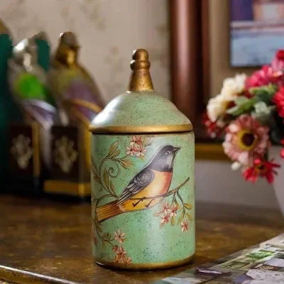 Frascos de armazenamento de cerâmica vintage, jarra de açúcar de cozinha, lata de chá esmaltada à prova de umidade, jarra de armazenamento, ornamento doméstico antigo