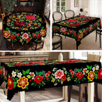 1 peça, toalha de mesa de flores coloridas estilo mexicano vibrante + 4 peças autoadesivas, impressão de padrão de flor, borda em relevo, adequada para decoração de casa de cozinha, toalha de mesa de decoração de festa, presente perfeito, primavera, verão e outono, perfeita para decoração de jantar interno/externo
