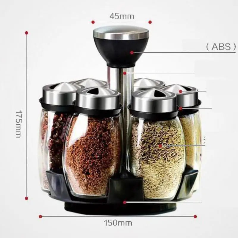 Porta Temperos Rotativo com 6 Frascos de Vidro