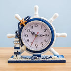 Estilo mediterrâneo timoneiro relógio retro ornamento de mesa de madeira para diy praia mar tema navio náutico roda âncora decoração casa