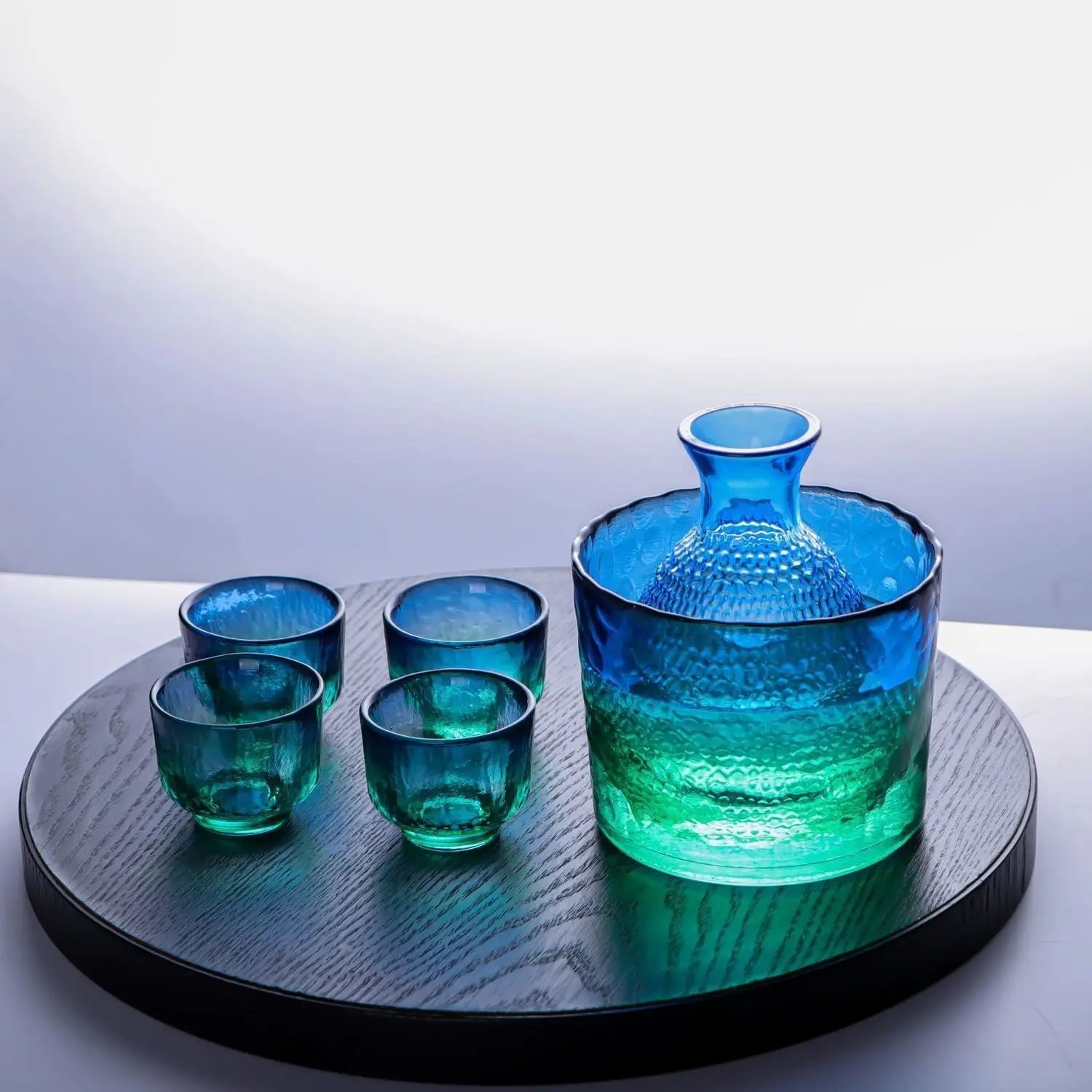 Conjunto de saquê de vidro martelado estilo japonês garrafa e copos de saquê utensílios de bar para casa