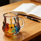 Copo de vidro de guitarra pintado 350ml novidade 3d pintado caneca de café exclusivo colorido pilha de guitarra copo de café coleção presentes