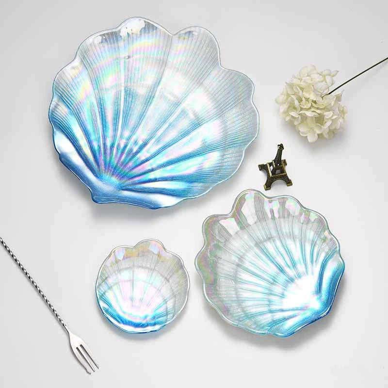 Placas Irregulares De Shell De Vidro Colorido Criativo, Bandeja De Frutas Marinhas Em Casa, Ornamentos Europeus De Lanches, Placas Decorativas