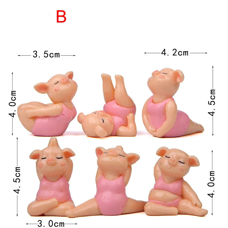 Conjunto de 6 Estatuetas  Porquinhas Dançarinas