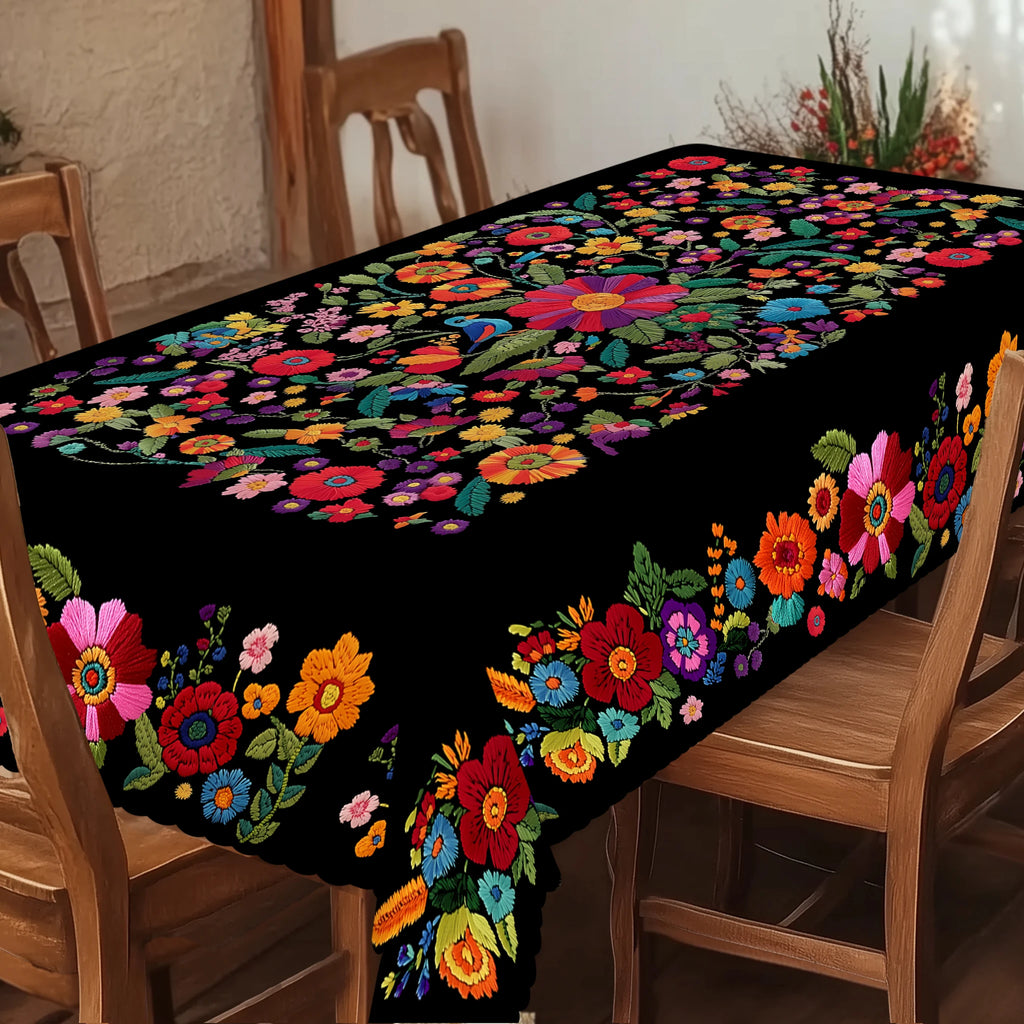 1 peça, toalha de mesa de flores coloridas estilo mexicano + 4 peças autoadesivas, padrão de flores, borda em relevo, adequada para decoração de quarto de cozinha em casa, presente perfeito