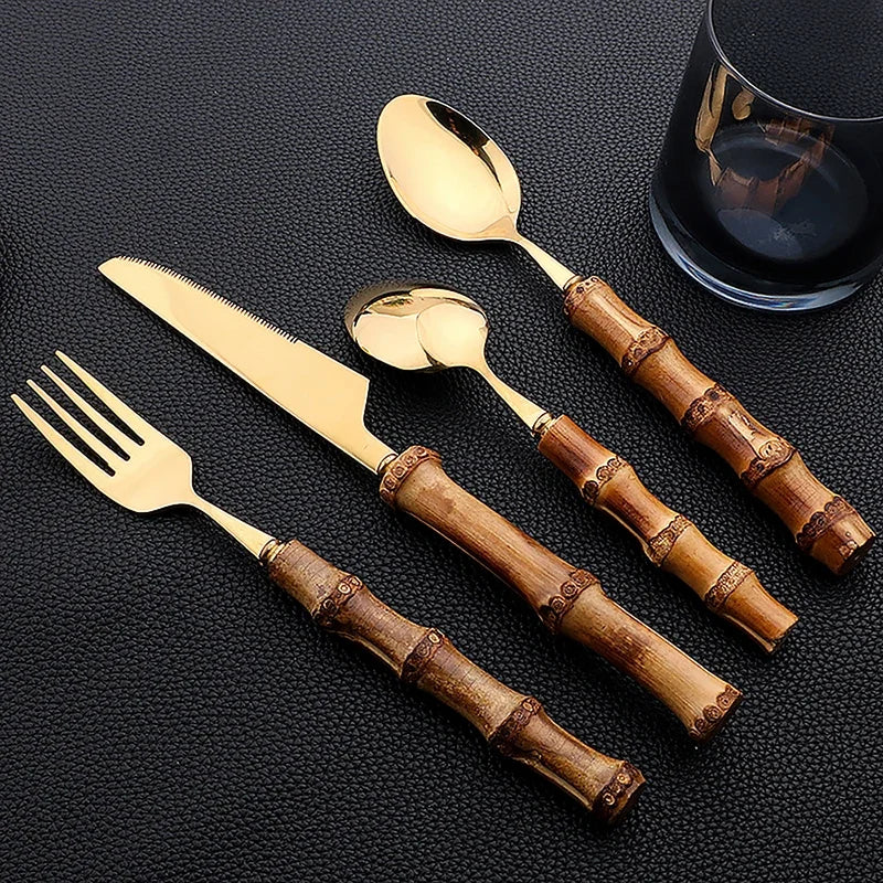 Conjunto de Talheres de Bambu com 24pcs