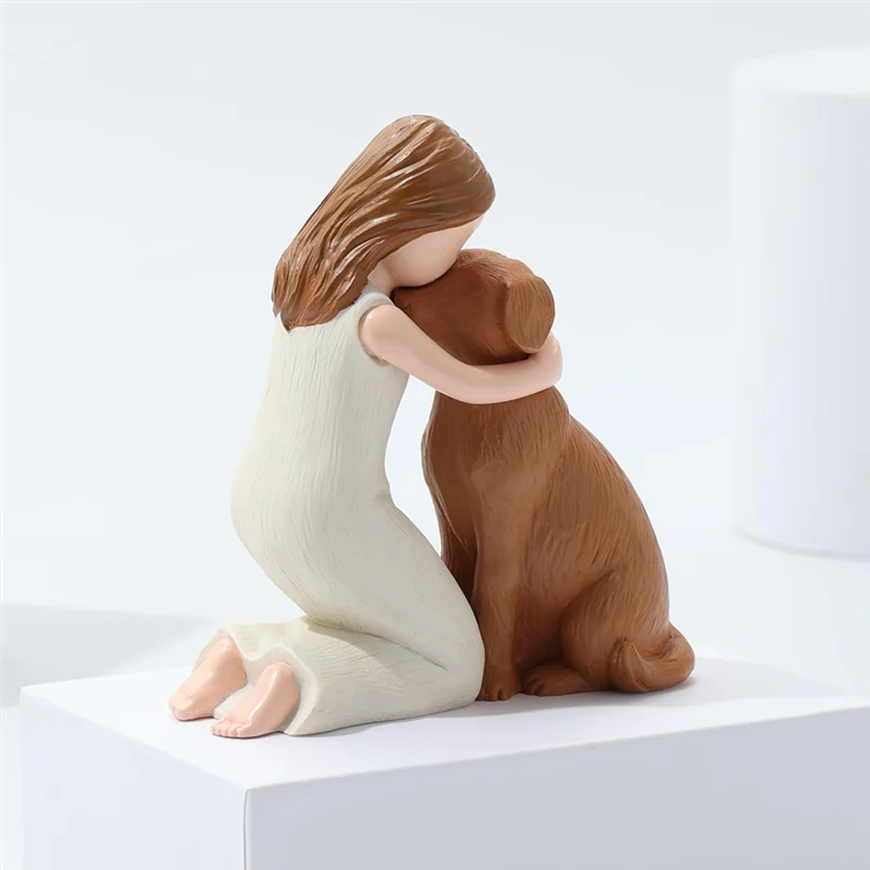 A25F-Amo estátuas de estatuetas de meu cachorro, presentes de lembrança de amizade de anjo de cachorro, figuras esculpidas pintadas à mão para amantes de cães