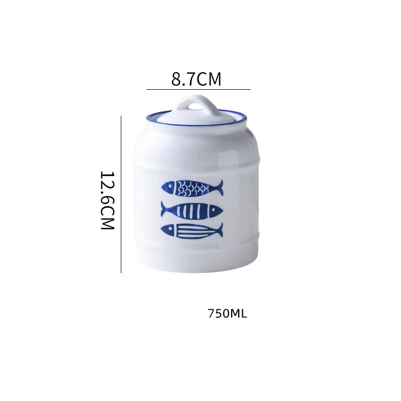 Jarro selado cerâmico com tampa, jarra do armazenamento da mercearia, grande capacidade, transportador portátil do chá, armazenamento do petisco da umidade-prova, uso home