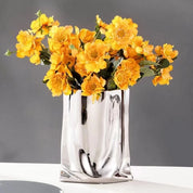 Prata ruffled flor vaso de cerâmica porcelana arranjo flor decoração saco forma terrário vasos decoração para casa