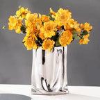 Prata ruffled flor vaso de cerâmica porcelana arranjo flor decoração saco forma terrário vasos decoração para casa