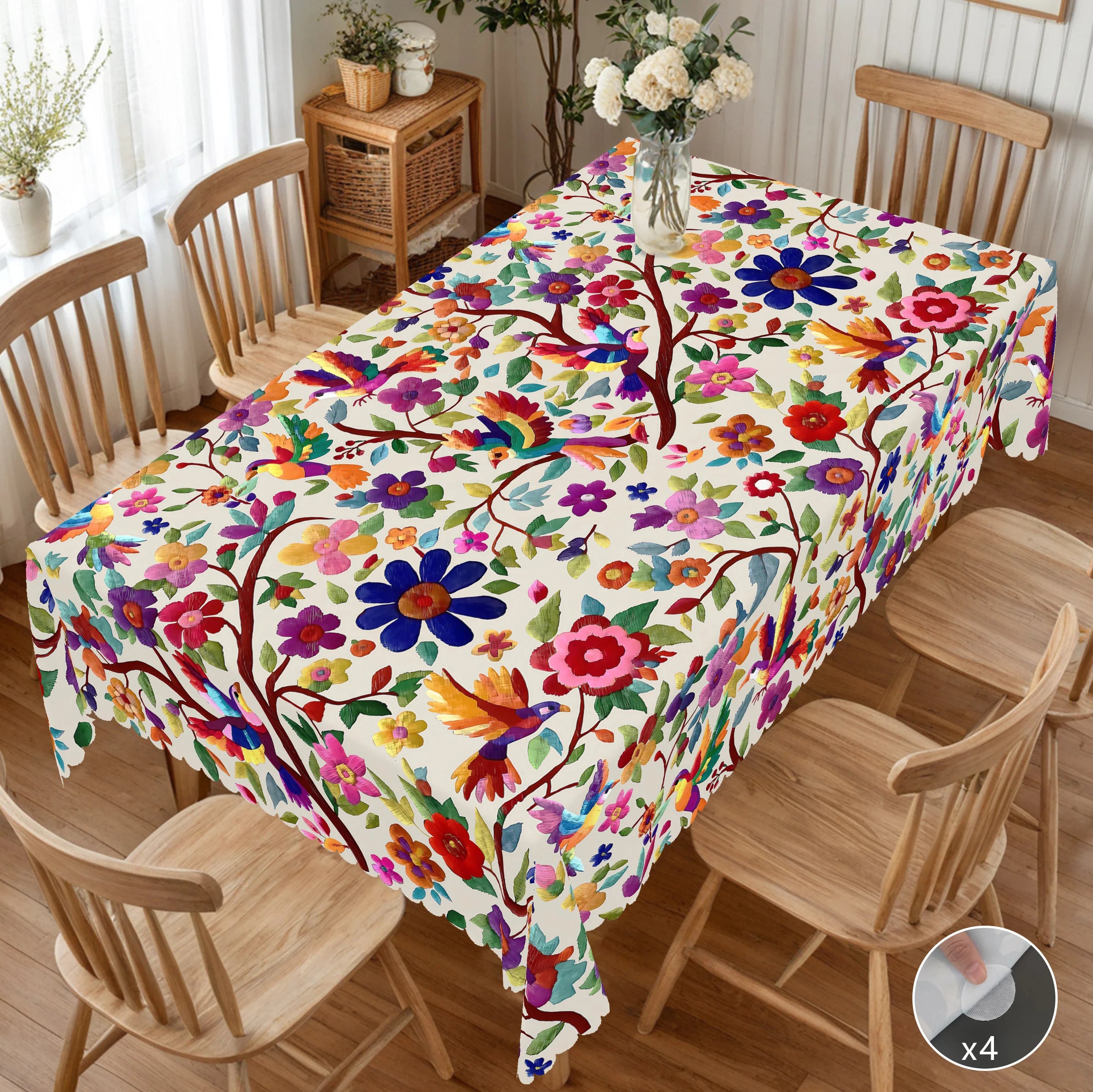 1 peça de toalha de mesa estilo mexicano, decoração de festa de cinco de mayo, toalha de mesa decorativa mexicana com padrões florais e pássaros brilhantes, perfeita para casamentos, aniversários, piqueniques, festas de chá, cozinhas domésticas e decorações de férias